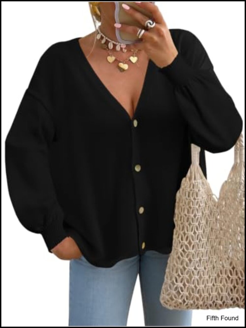 Oversized Lantern Sleeve Button Down Knit Cardigan Sweater